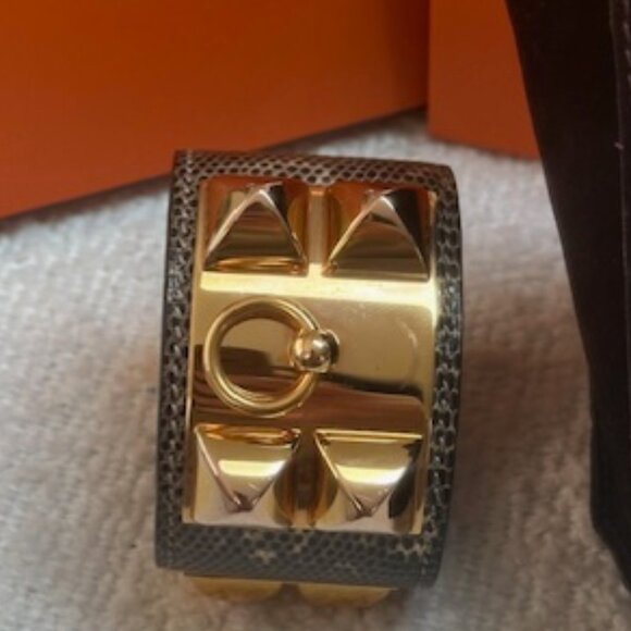 AUTHENTIC HERMES Collier De Chien Lizard / Rose Gold Cuff - Picture 2 of 11